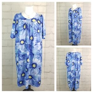 Vintage Penmans L Blue Floral Muumuu House Dress